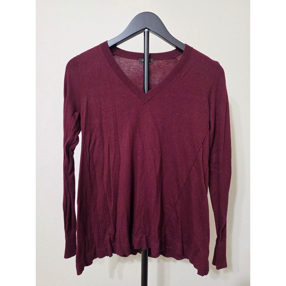 Ann Taylor Burgundy V-Neck Cashmere Blend Lightweight Sweater XS Wine Red